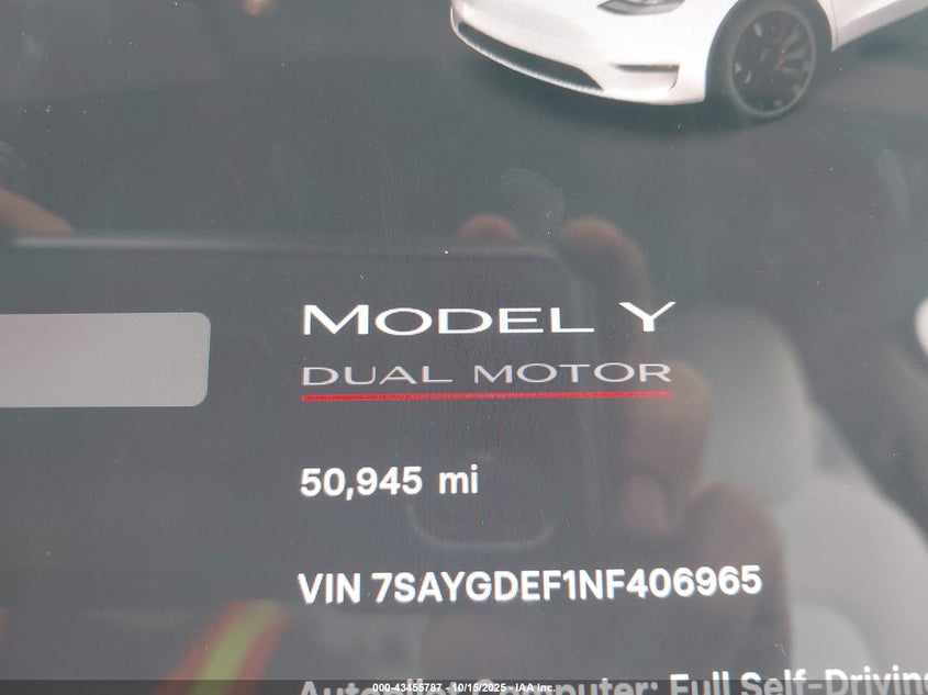 2022 Tesla Model Y Performance Dual Motor All-Wheel Drive VIN: 7SAYGDEF1NF406965 Lot: 43455787