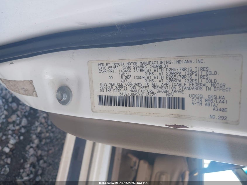 5TDZT38A52S113729 2002 TOYOTA SEQUOIA photo no. 9