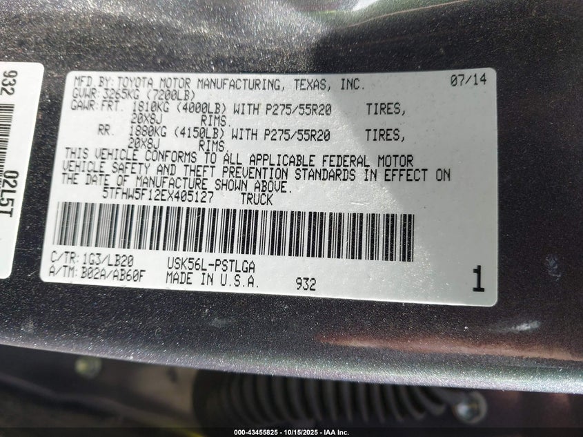 5TFHW5F12EX405127 2014 TOYOTA TUNDRA photo no. 9