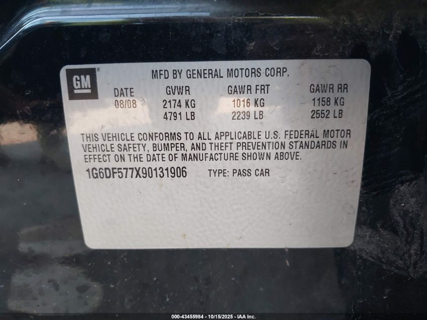 2009 Cadillac Cts Standard VIN: 1G6DF577X90131906 Lot: 43455984