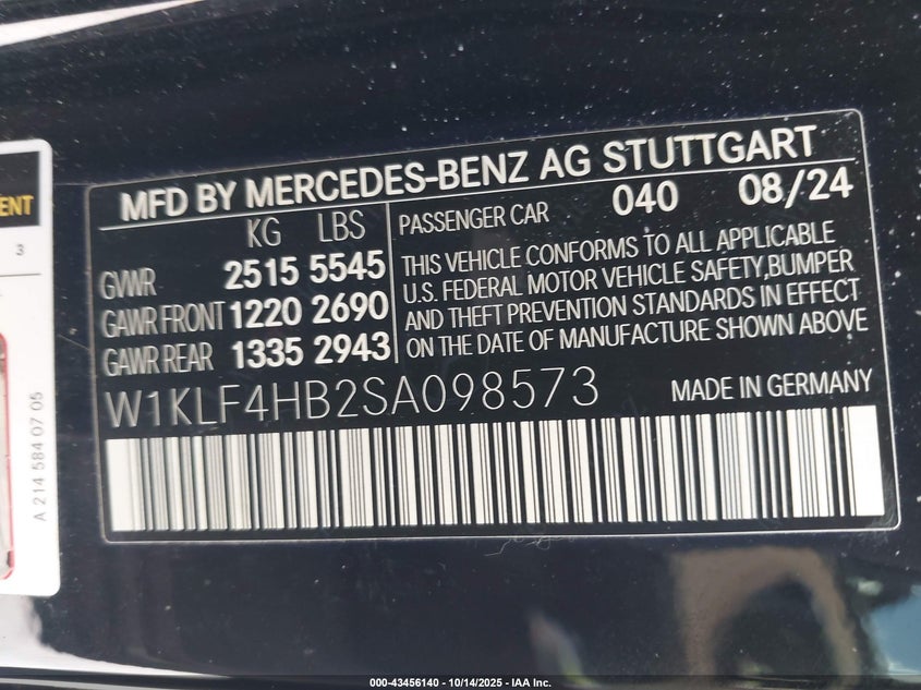 2025 MERCEDES-BENZ E 350 W1KLF4HB2SA098573