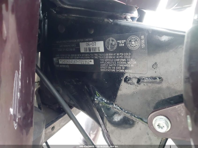 2007 Harley-Davidson Flhx VIN: 1HD1KB4187Y721352 Lot: 43456605