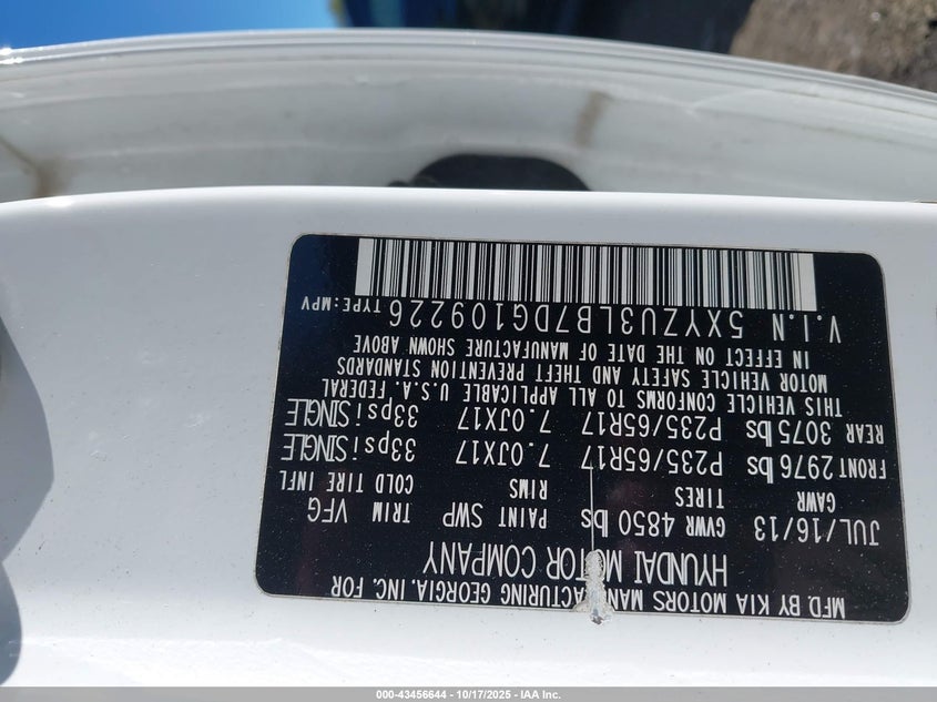 2013 HYUNDAI SANTA FE SPORT 5XYZU3LB7DG109226