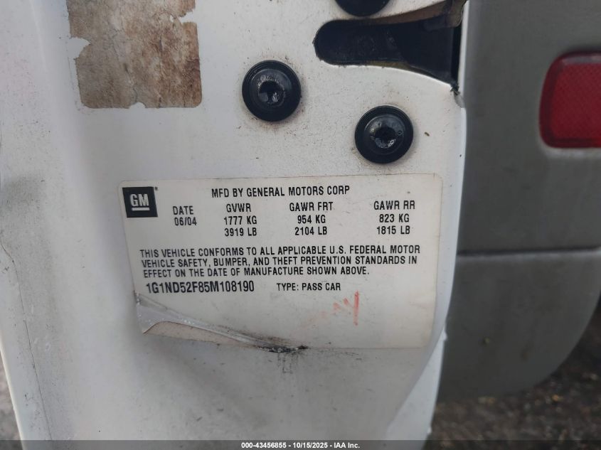 2005 Chevrolet Classic VIN: 1G1ND52F85M108190 Lot: 43456855