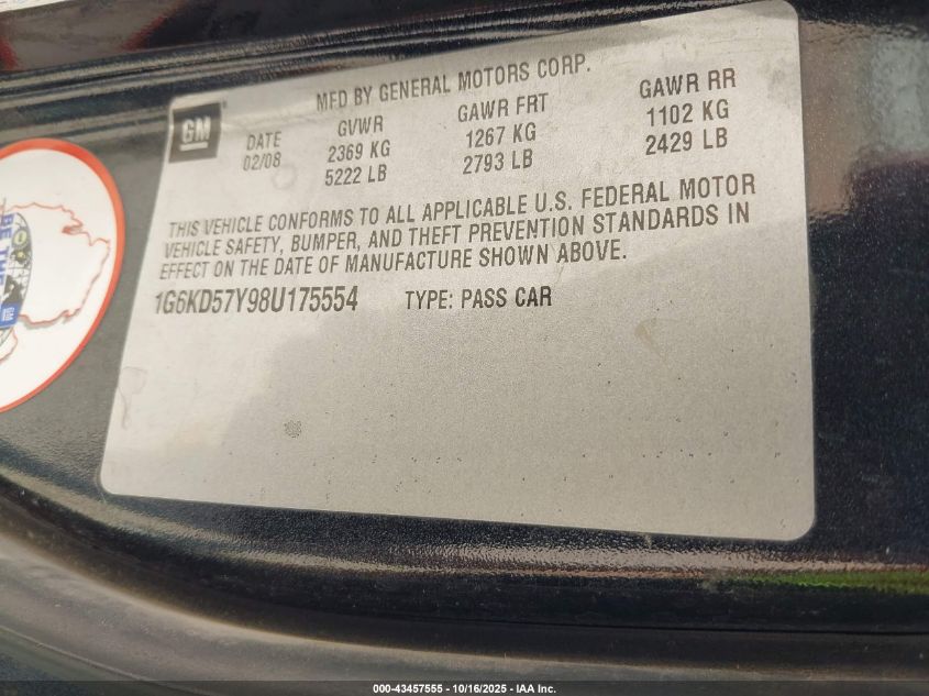 2008 Cadillac Dts 1Sd VIN: 1G6KD57Y98U175554 Lot: 43457555