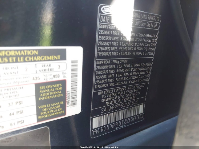 2016 LAND ROVER RANGE ROVER SPORT 3.0L V6 SUPERCHARGED HSE SALWR2PF5GA656021