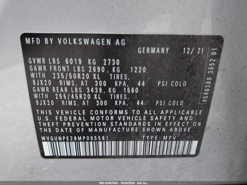 2021 VOLKSWAGEN ID.4 AWD PRO S WVGUNPE28MP065581