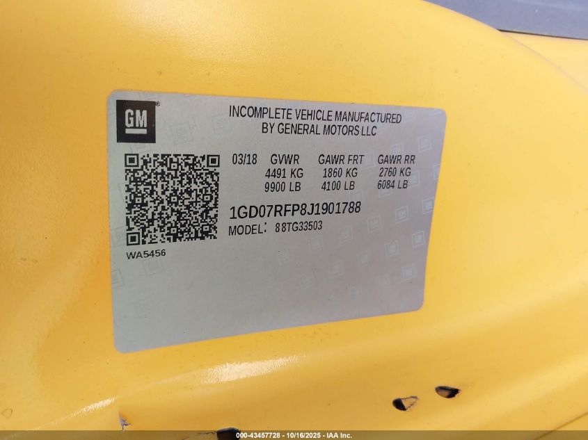 2018 GMC Savana Cutaway Work Van VIN: 1GD07RFP8J1901788 Lot: 43457728