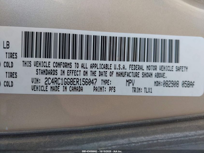 2014 Chrysler Town & Country Limited VIN: 2C4RC1GG8ER156047 Lot: 43458062