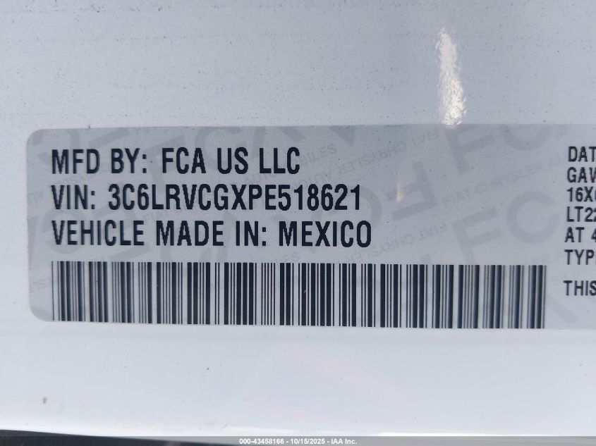 2023 Ram Promaster 2500 High Roof 136 Wb VIN: 3C6LRVCGXPE518621 Lot: 43458166