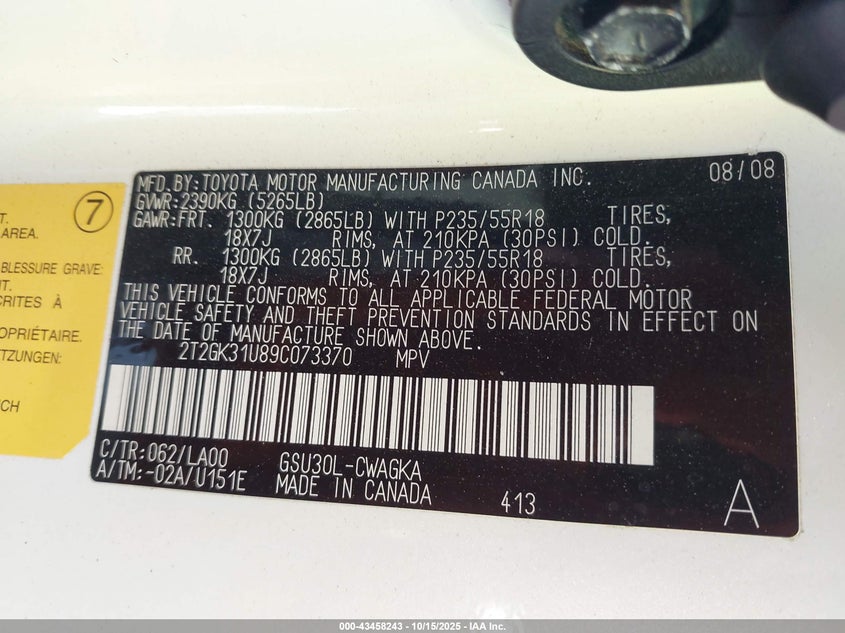 2T2GK31U89C073370 2009 LEXUS RX photo no. 9