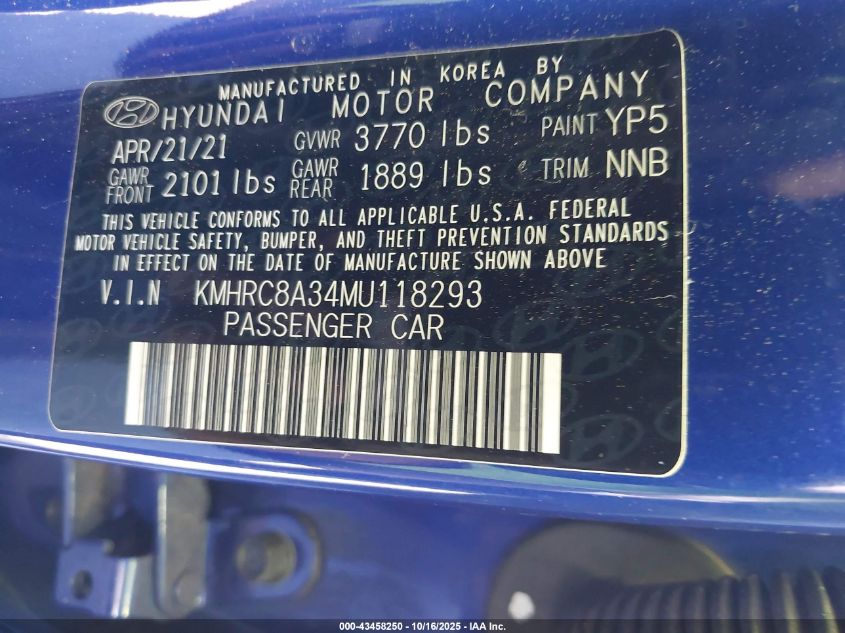 2021 HYUNDAI VENUE SEL KMHRC8A34MU118293