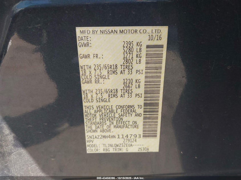 2017 NISSAN MURANO SV 5N1AZ2MH4HN114793