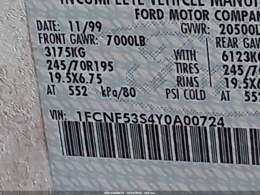 1FCNF53S4Y0A00724 2000 FORD F550 photo no. 9