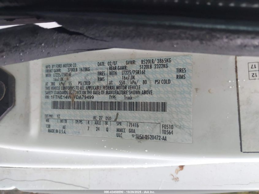 2007 Ford E-150 Commercial/Recreational VIN: 1FTNE14W57DA79499 Lot: 43458590
