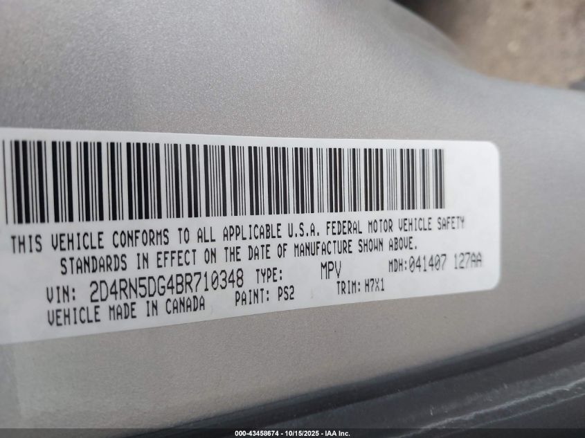 2011 Dodge Grand Caravan Crew VIN: 2D4RN5DG4BR710348 Lot: 43458674