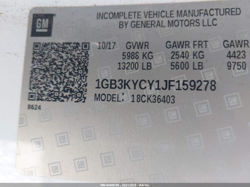 2018 Chevrolet Silverado 3500Hd Chassis Wt VIN: 1GB3KYCY1JF159278 Lot: 43458785