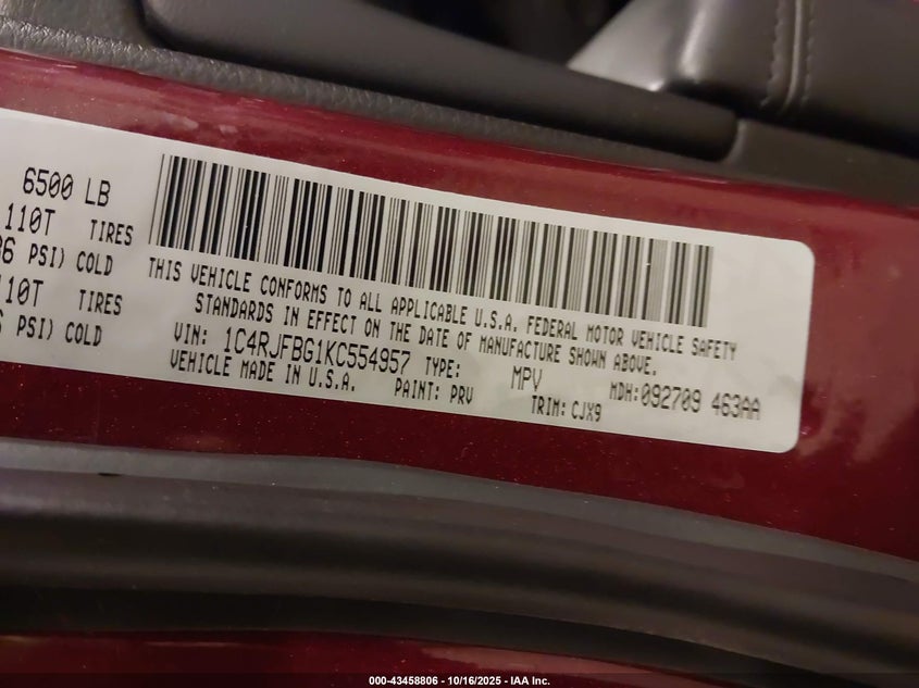 2019 JEEP GRAND CHEROKEE LIMITED 4X4 1C4RJFBG1KC554957