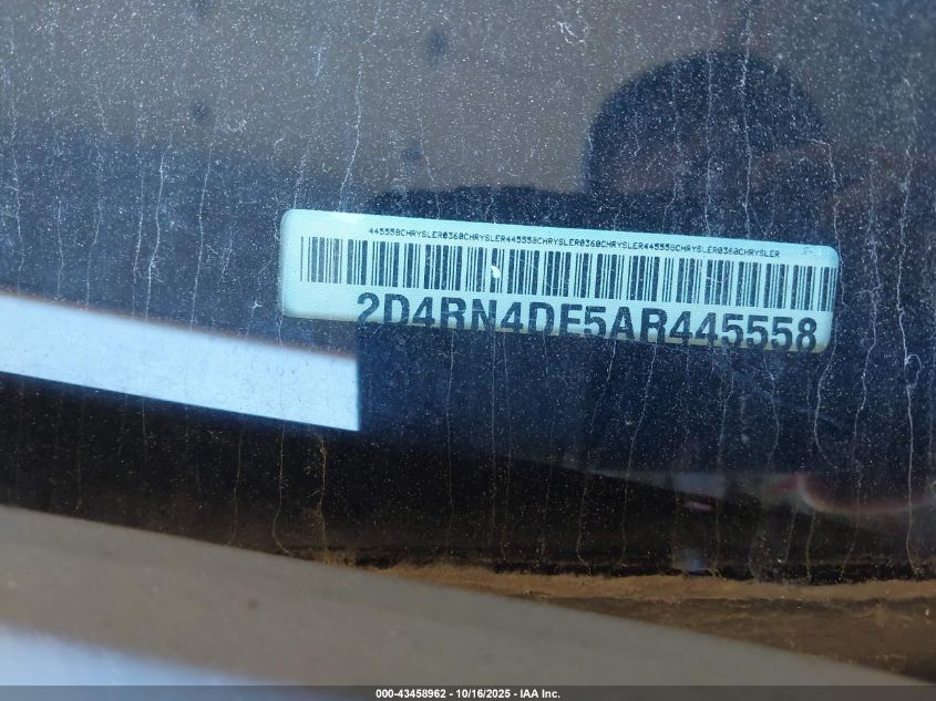 2010 Dodge Grand Caravan Se VIN: 2D4RN4DE5AR445558 Lot: 43458962