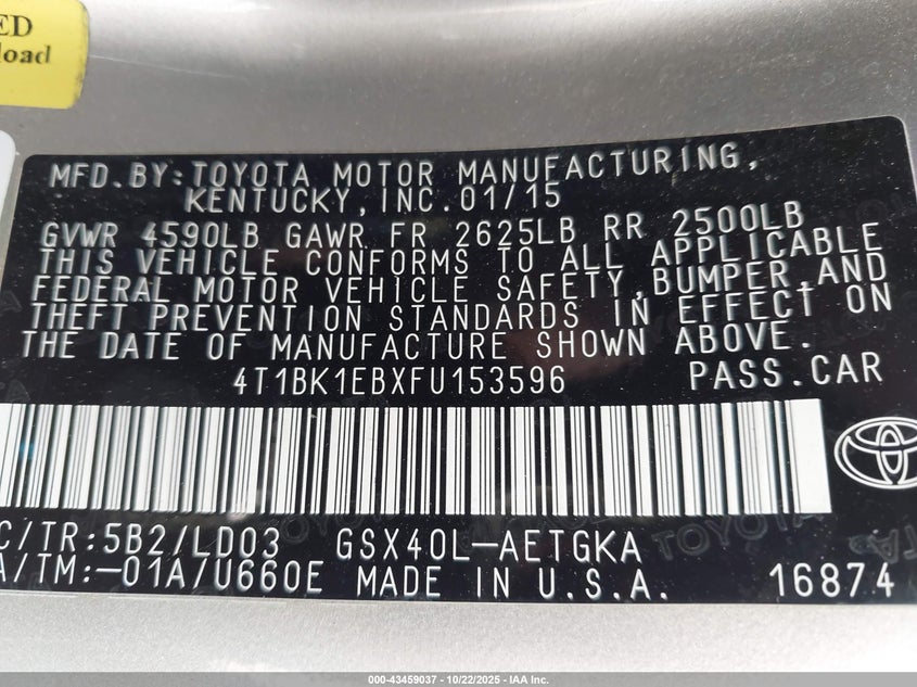 2015 TOYOTA AVALON XLE 4T1BK1EBXFU153596