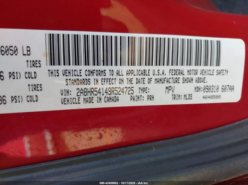 2009 Chrysler Town & Country Touring VIN: 2A8HR54149R524725 Lot: 43459082