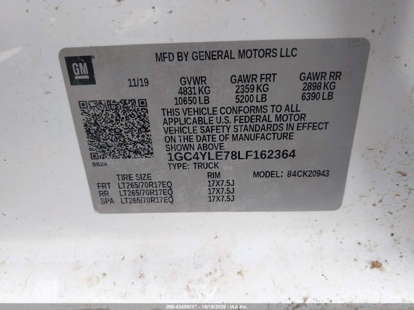 2020 Chevrolet Silverado 2500Hd 4Wd Long Bed Wt VIN: 1GC4YLE78LF162364 Lot: 43459387