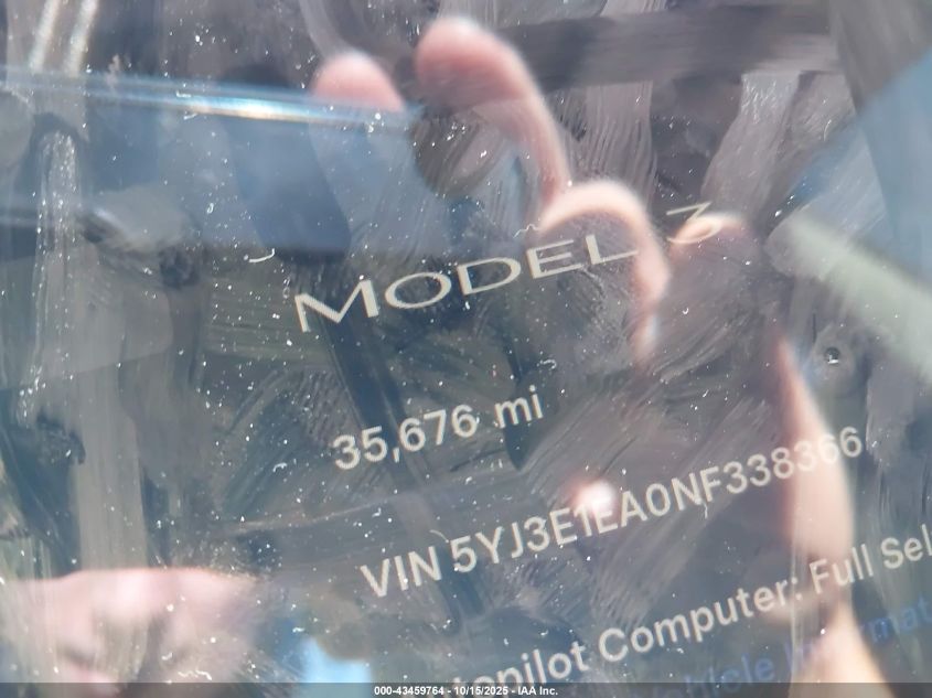 2022 Tesla Model 3 Rear-Wheel Drive VIN: 5YJ3E1EA0NF338366 Lot: 43459764