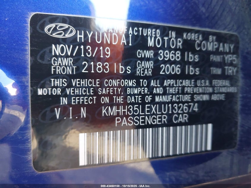 2020 HYUNDAI ELANTRA GT KMHH35LEXLU132674