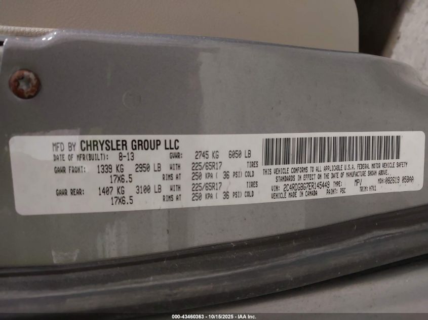 2014 Dodge Grand Caravan American Value Pkg VIN: 2C4RDGBG7ER145449 Lot: 43460363