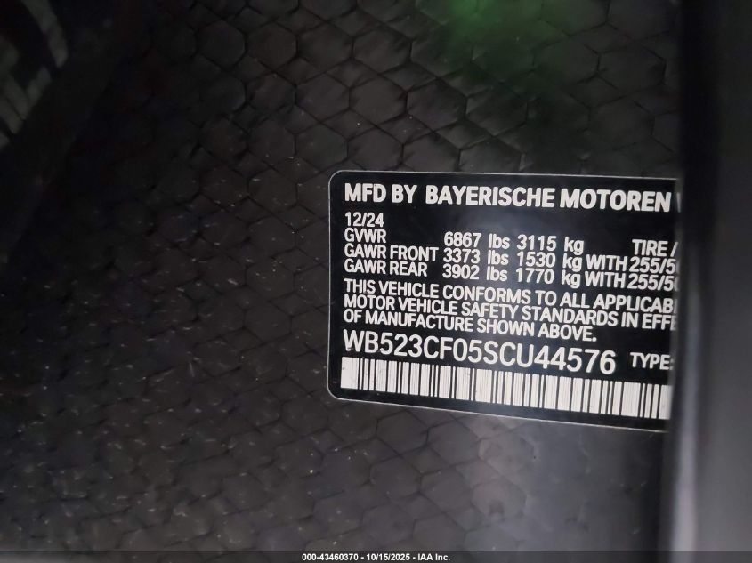 2025 BMW Ix xDrive50 VIN: WB523CF05SCU44576 Lot: 43460370