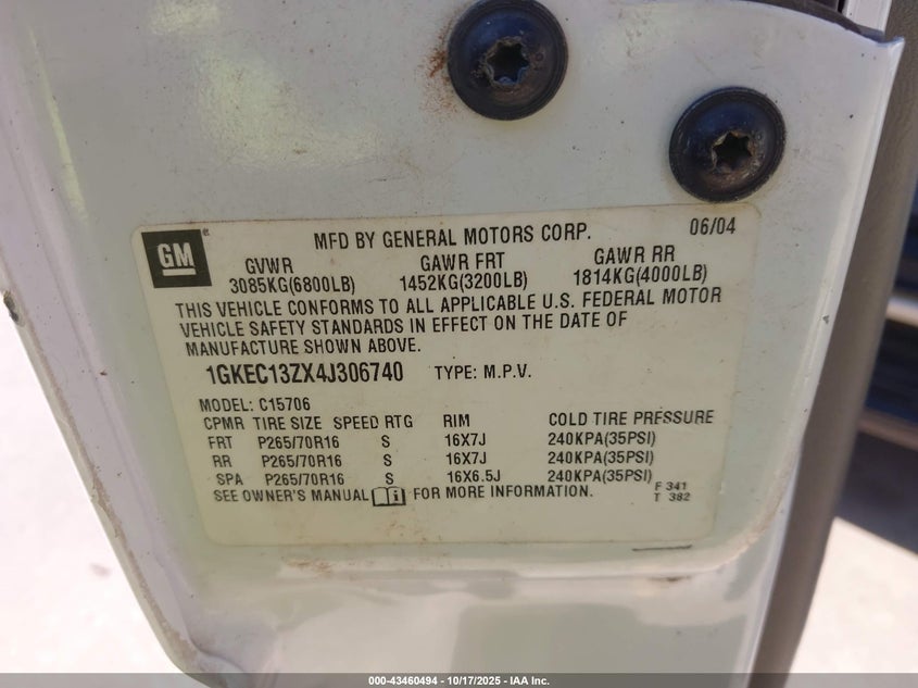 1GKEC13ZX4J306740 2004 GMC YUKON photo no. 9