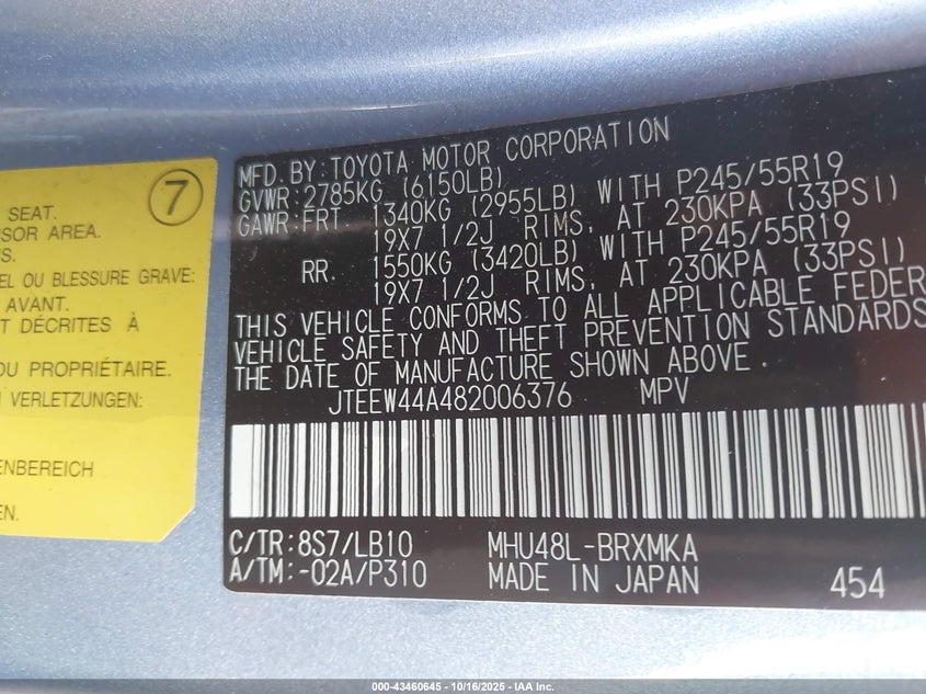 JTEEW44A482006376 2008 TOYOTA HIGHLANDER photo no. 9