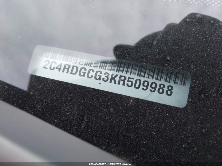 2019 Dodge Grand Caravan Sxt VIN: 2C4RDGCG3KR509988 Lot: 43460667