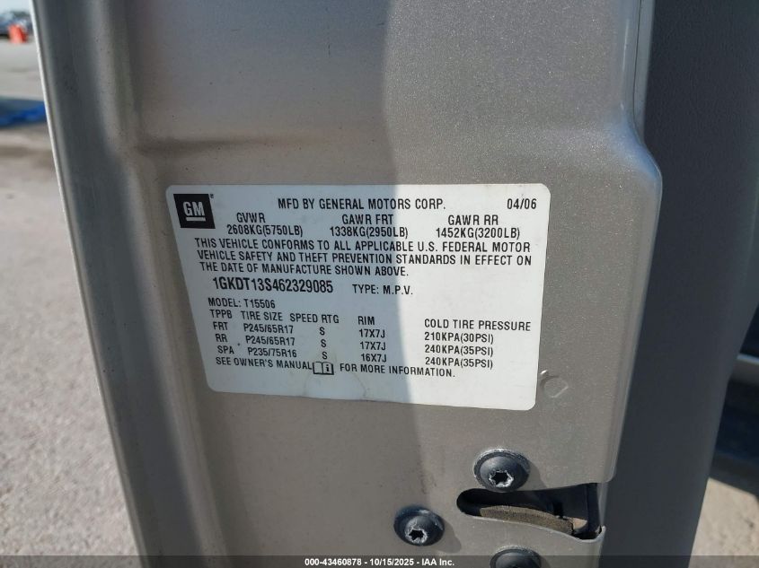 2006 GMC Envoy Sle VIN: 1GKDT13S462329085 Lot: 43460878