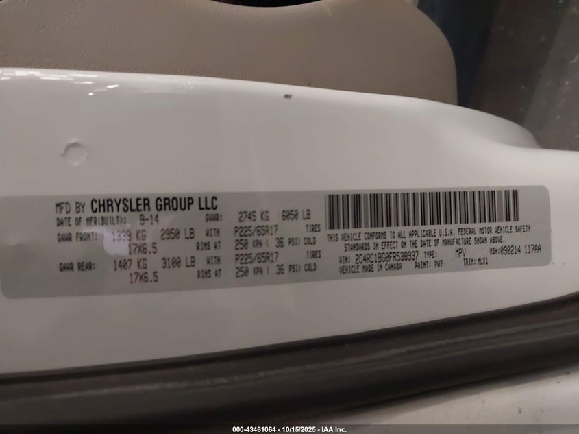 2015 CHRYSLER TOWN & COUNTRY TOURING 2C4RC1BG0FR538937