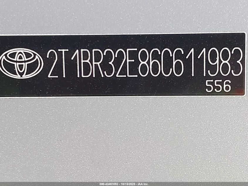 2006 Toyota Corolla S VIN: 2T1BR32E86C611983 Lot: 43461092