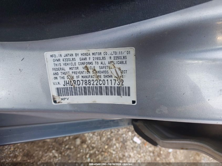 2002 Honda Cr-V Ex VIN: JHLRD78822C011732 Lot: 43461198