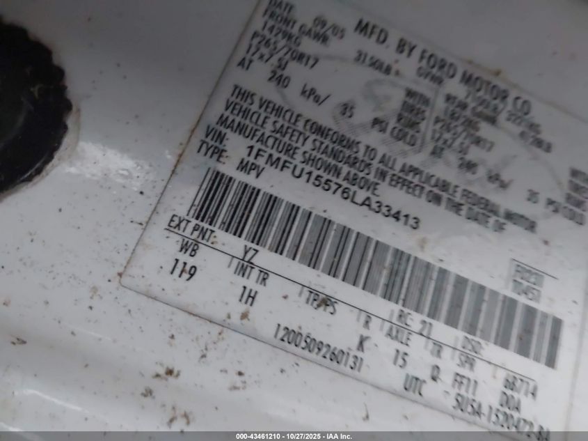 2006 Ford Expedition Xlt/Xlt Sport VIN: 1FMFU15576LA33413 Lot: 43461210