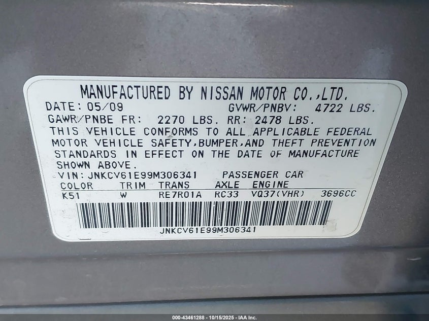 JNKCV61E99M306341 2009 INFINITI G photo no. 9