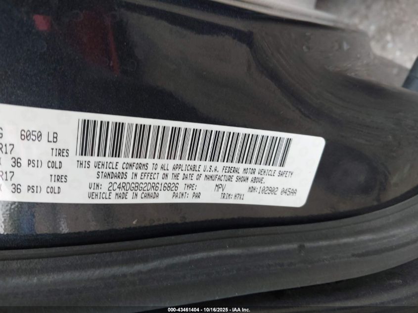 2013 Dodge Grand Caravan Se VIN: 2C4RDGBG2DR616826 Lot: 43461404