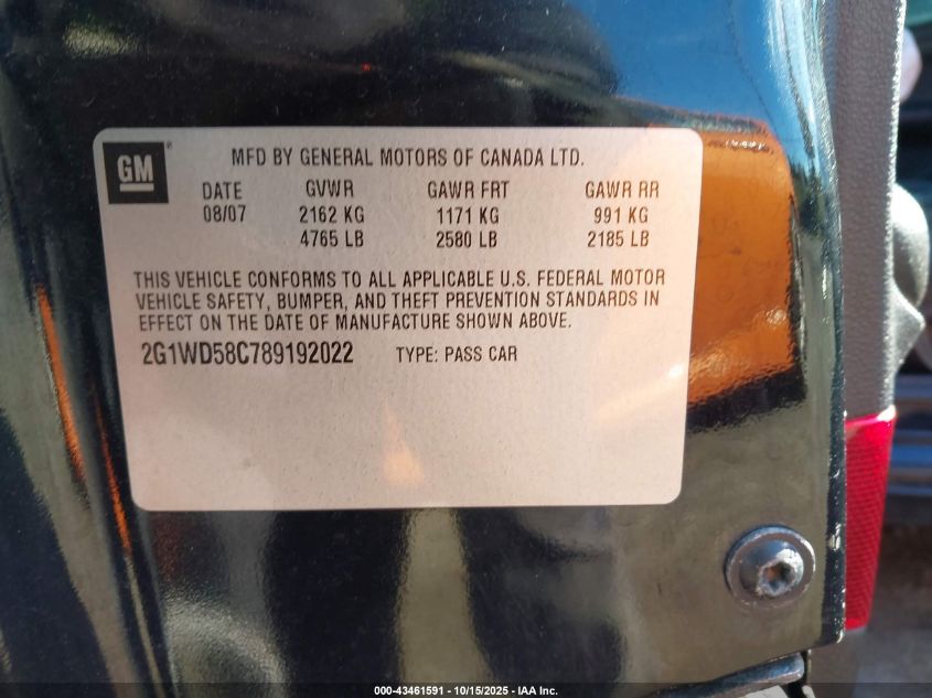 2007 Chevrolet Impala Lt VIN: 2G1WT58K079298031 Lot: 43461591