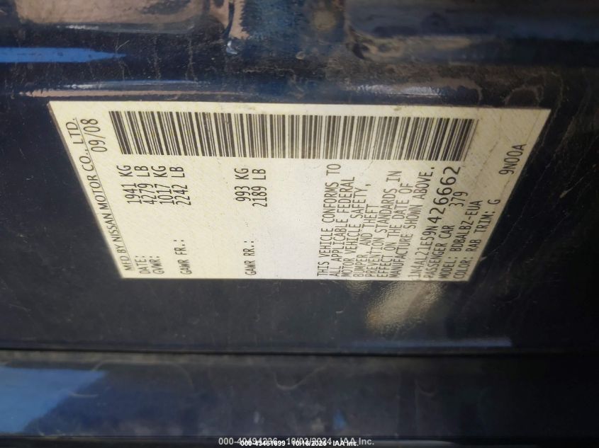 2009 Nissan Altima 2.5 S VIN: 1N4AL21E59N426662 Lot: 43461699