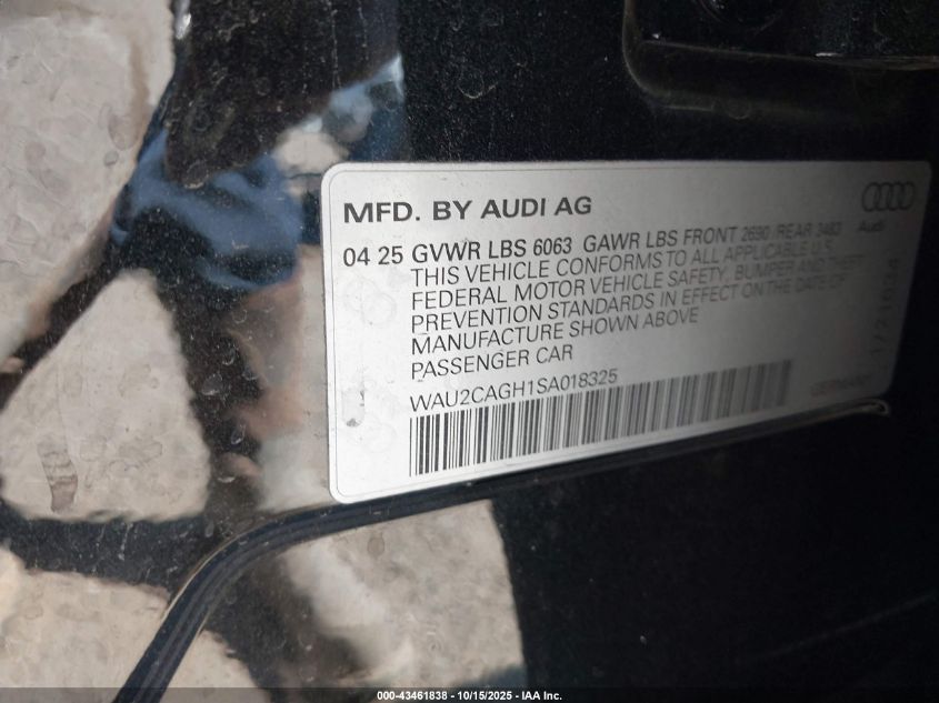 2025 Audi A6 E-Tron Premium Plus VIN: WAU2CAGH1SA018325 Lot: 43461838