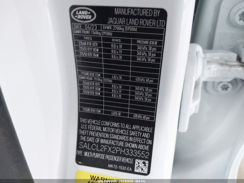 2023 LAND ROVER DISCOVERY SPORT SE R-DYNAMIC SALCL2FX2PH333552