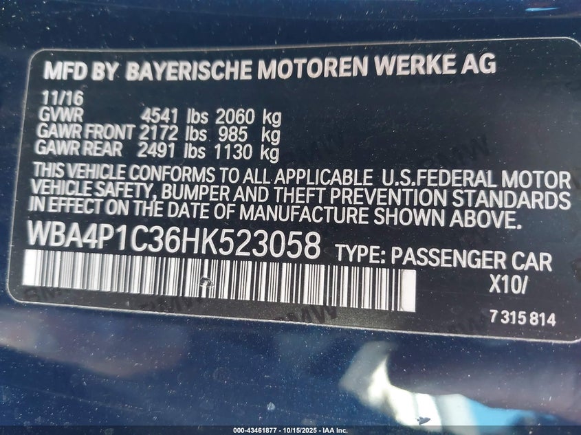 2017 BMW 440I WBA4P1C36HK523058