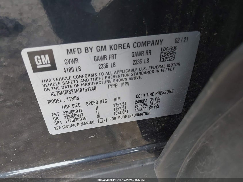 2021 CHEVROLET TRAILBLAZER FWD LS KL79MMS24MB151240