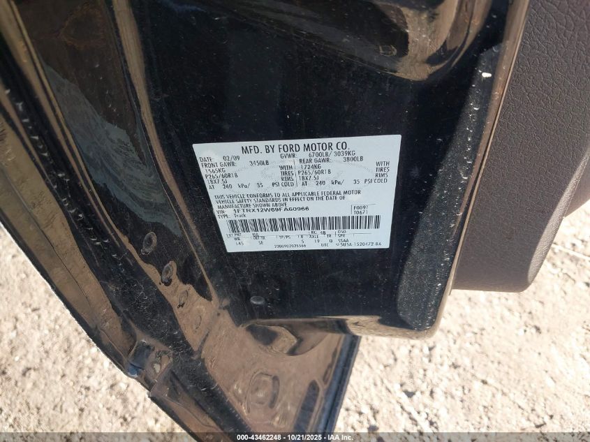 2009 Ford F-150 Stx VIN: 1FTRX12W69FA60966 Lot: 43462248