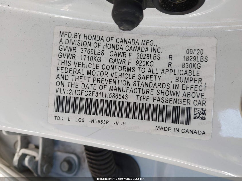 2020 HONDA CIVIC SPORT 2HGFC2F81LH586543