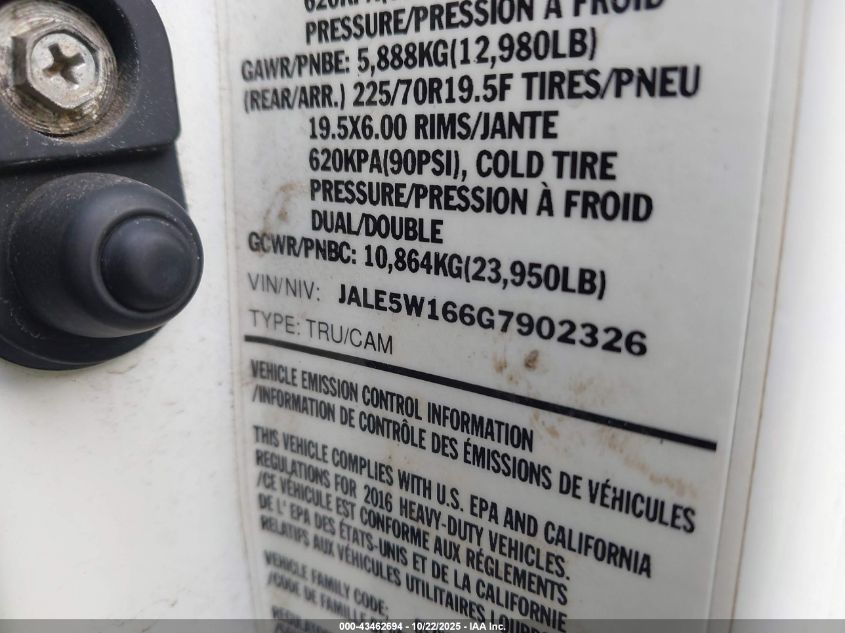 2016 Isuzu Dsl Reg At VIN: JALE5W166G7902326 Lot: 43462694