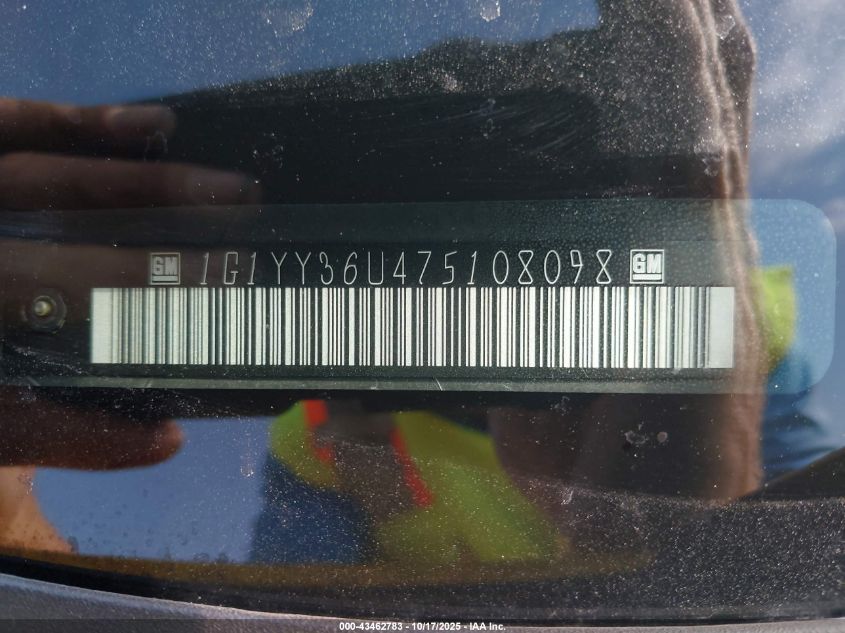 2007 Chevrolet Corvette VIN: 1G1YY36U475108098 Lot: 43462783